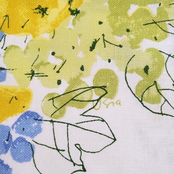 VERA NEUMANN Vintage 70' Tablecloth 51” x 53” Floral Fruits Yellow Blue Cotton - Picture 4 of 7